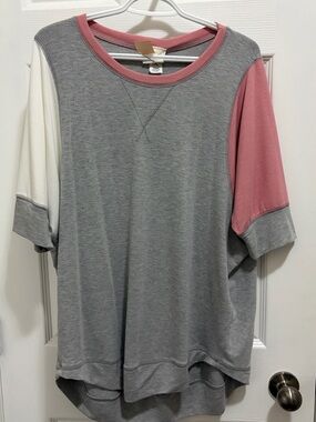 Freeloader Colorblock Short Sleeve Pullover - Gray, Pink & Cream